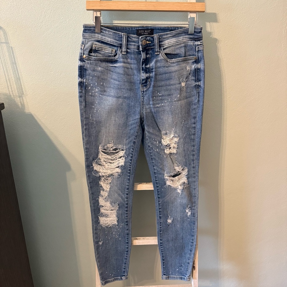 Judy Blue Distressed Light Blue Skinny Fit High Rise Jeans Size 7/28